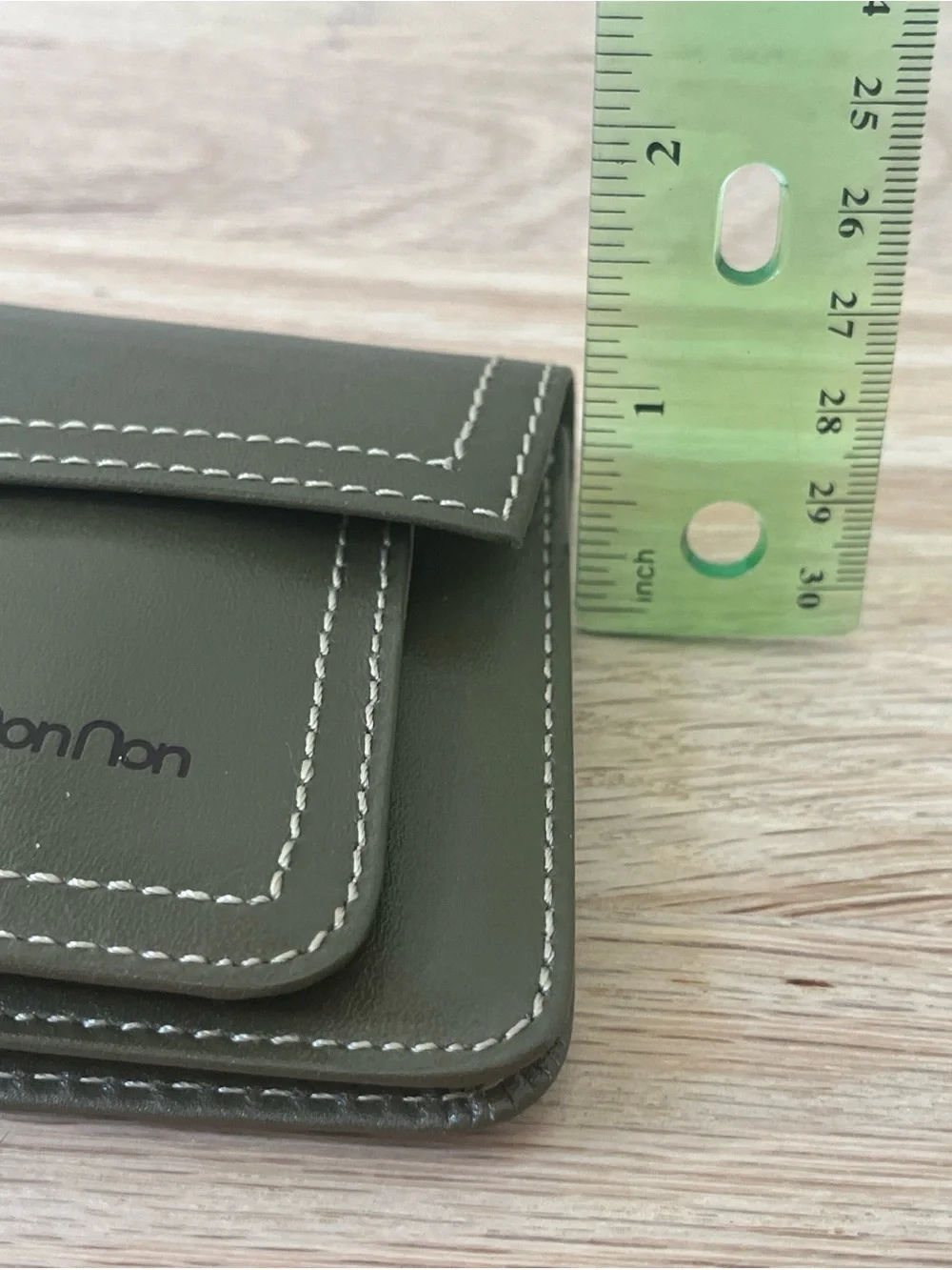 Vintage NonNon Japan Olive Green Leather Long Envelope Wallet NIB Deadstock